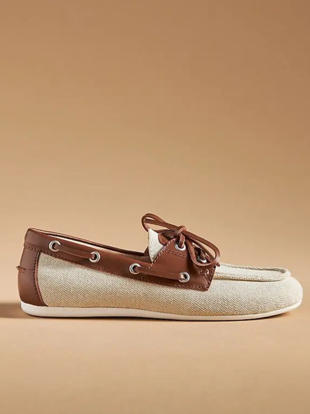 Nwt bibi lou  Two-Tone Canvas & Leather Moccasins - Cream and Brown